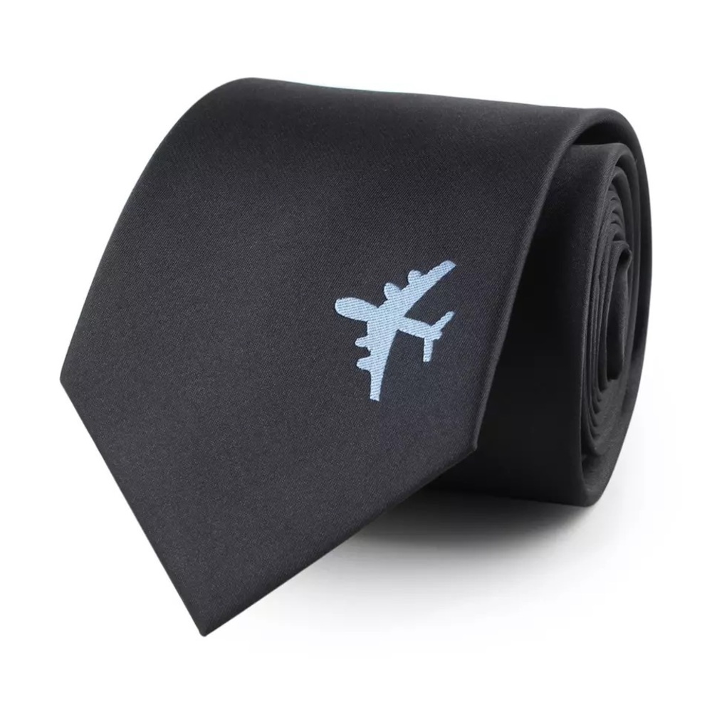 Black Tie with Blue Jumbo Jet 4 Engine Airplane - Picture 1 of 8
